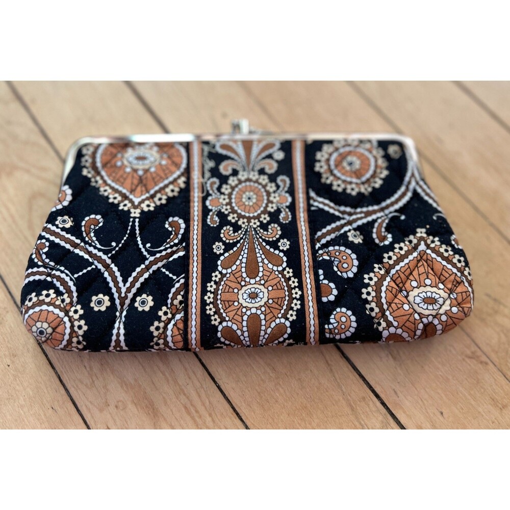 Vera Bradley Women's Double Snap Close Brown Black Paisley Wallet Cafe Au Latte